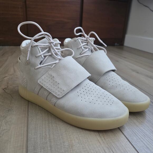 Adidas Tubular Invader Strap Cream Snake High Top Sneakers Men Sz 10.5 BB8943 - Picture 1 of 16